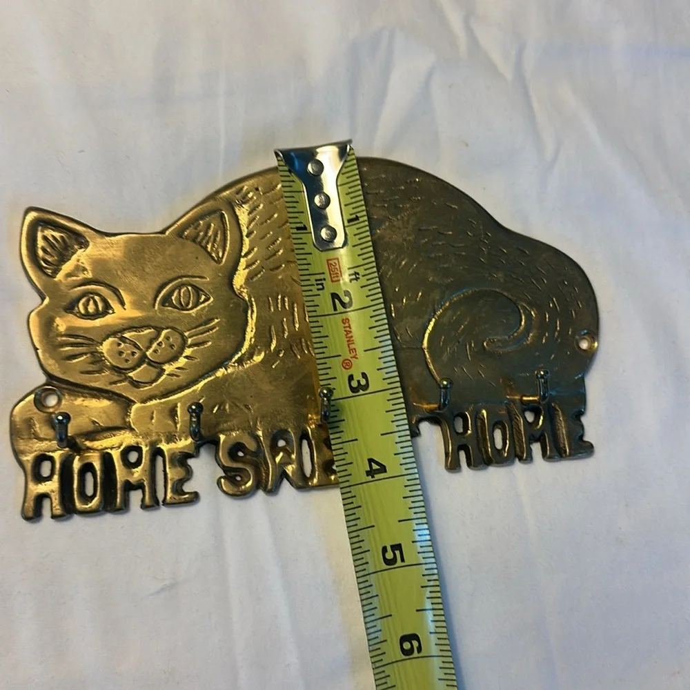 Vintage brass Cat Wall Decor with Hooks